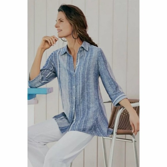 Soft Surroundings | Linen Cotton Blend Livienne Button Down Top Size Medium - Picture 2 of 10